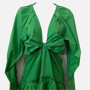 Jason Wu Pretty Green Cutout Waist Long Sleeve Short Dress, Size M